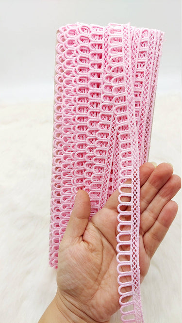 9 Yards Pink Embroidery Cotton Lace Trim, Approx. 20mm Wide, Fringe Trim